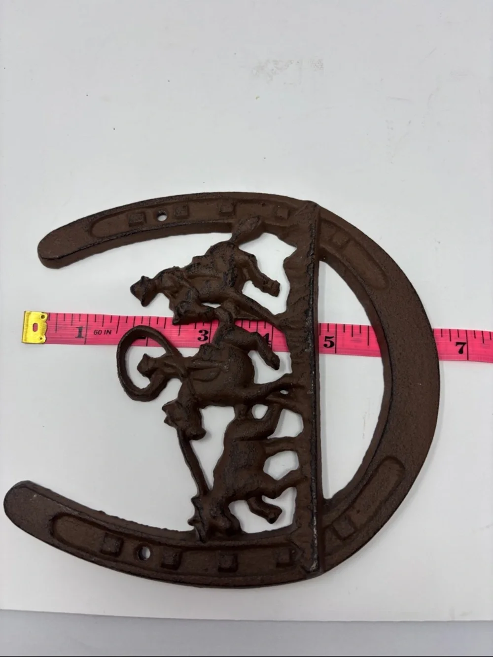Rust Brown Horseshoe Wall Art with Cowboy Scene
